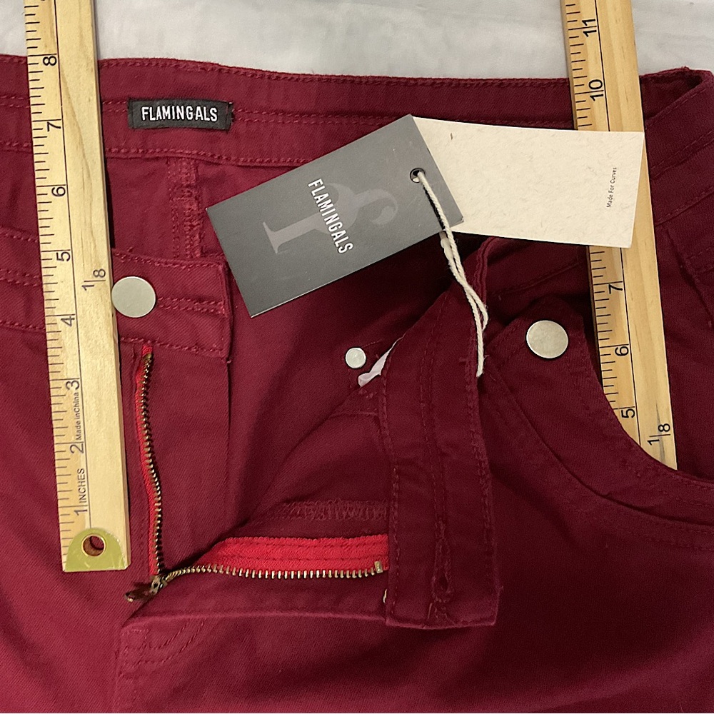 NWT Women’s FLAMINGALS Plus 3XL Wide Leg COTTON Jeans Mid Waist Flare Pants Wine - Picture 10 of 13